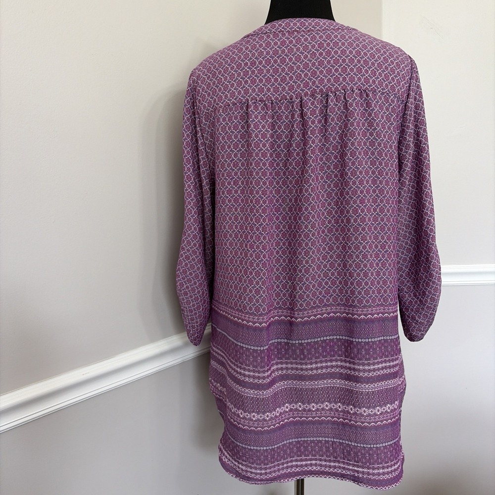 Kim Rogers Women's V-Neck 3/4 Sleeve Top Size 1X Purple Floral Classic Office‎ - Picture 3 of 9
